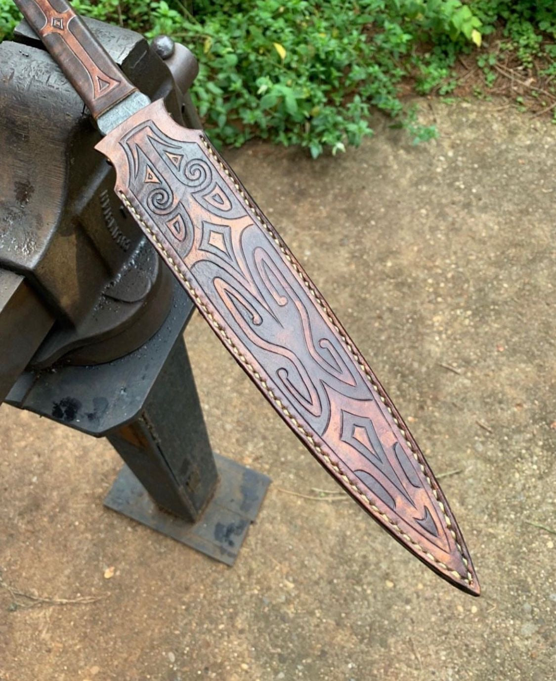 Handmade Viking-Style Spear with 12-Chromium Steel Blade & Engraved Handle and Sheath