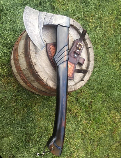 Handmade Damascus Steel Axe with Wooden Handle – Decorative & Outdoor Use
