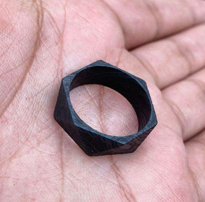 Handcrafted Geometric Black Wooden Ring