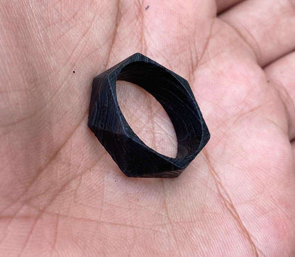 Handcrafted Geometric Black Wooden Ring