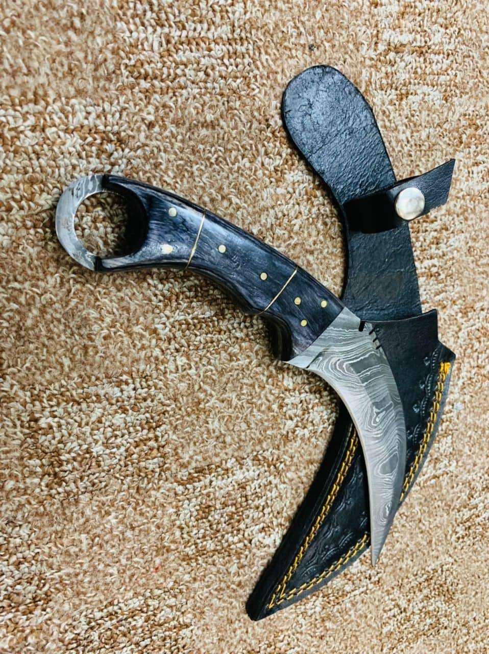 Hand-Forged Damascus Steel Karambit Knife with Sheath