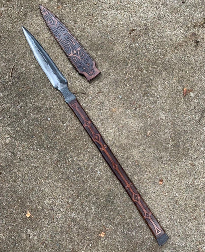 Handmade Viking-Style Spear with 12-Chromium Steel Blade & Engraved Handle and Sheath