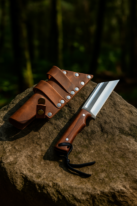 Premium Full Tang Fixed B-L-A-D-E I Camping K-N-I-F-E  with Wood Handle I Genuine Leather Sheath