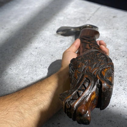 Handmade Viking-Inspired Axe with Etched Head, Handcrafted Handle & Leather Sheath