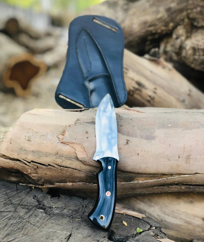 Handmade Hunting Knife with Carbon Steel Blade & Black Resin Handle