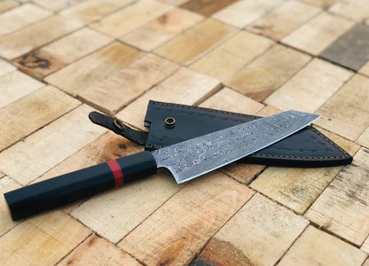 Handmade Damascus Steel Kitchen Knife with Black Micarta Handle