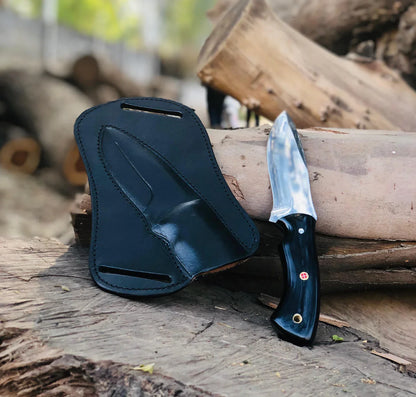 Handmade Hunting Knife with Carbon Steel Blade & Black Resin Handle
