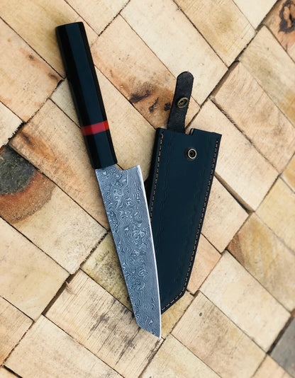 Handmade Damascus Steel Kitchen Knife with Black Micarta Handle