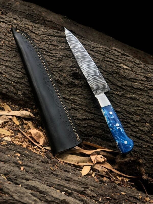 Damascus Steel Chef's Knife with Leather Sheath - Image 3