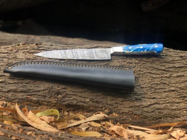 Damascus Steel Chef's Knife with Leather Sheath - Image 2