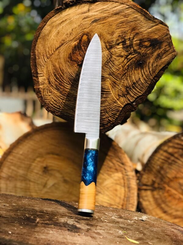 Handcrafted Damascus Steel Knife with Resin-Wood Handle