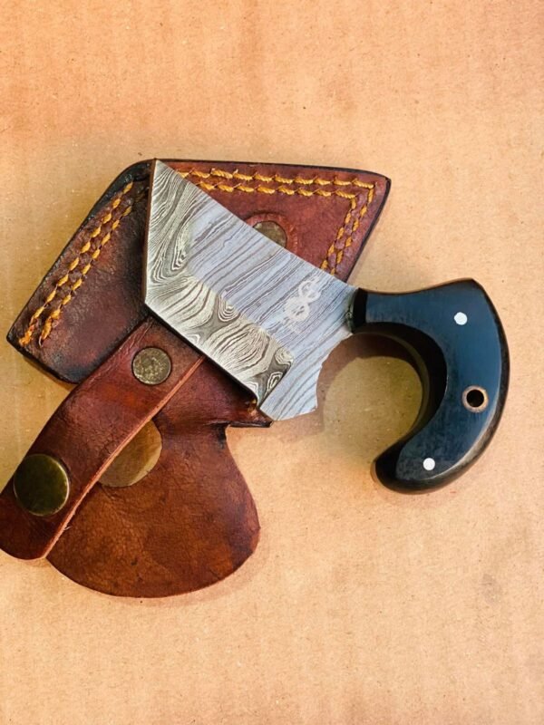Damascus Steel Karambit Knife with Leather Sheath