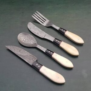 Damascus Steel Cutlery Set with Bone Handles