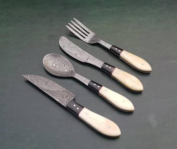 Damascus Steel Cutlery Set with Bone Handles