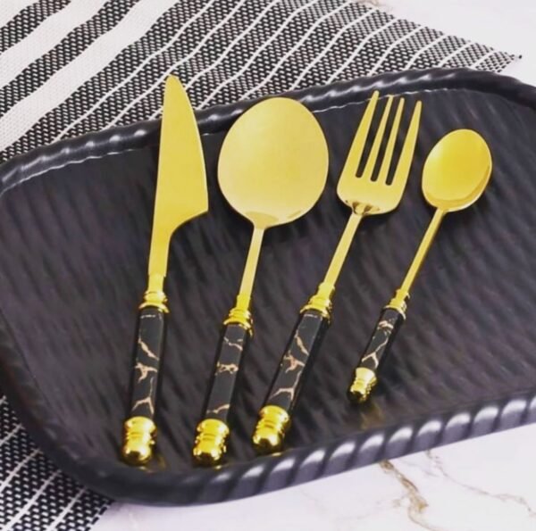 Luxury Gold & Black Marble Cutlery Set
